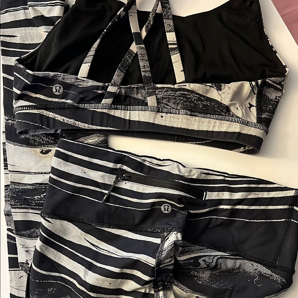 Lululemon Black and White Striped Activewear Set